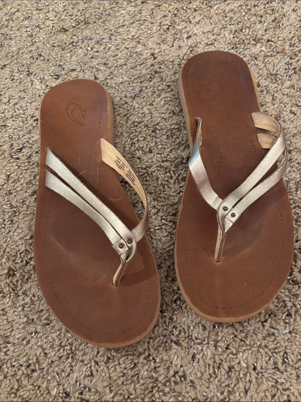 OluKai Women's Brown Footbed Sandals with Metallic Gold Straps - Picture 3 of 5